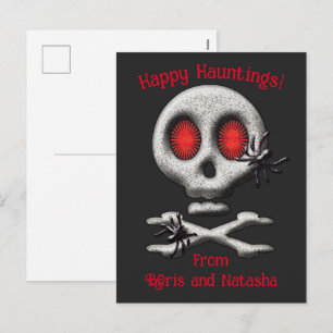 Cartão Postal De Festividades Cráneo Assustador Clássico de Halloween e Aranhas