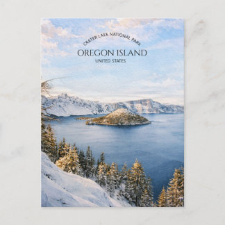 Cartão Postal De Festividades Crater Lake Oregon Island Watercolor Landscapes