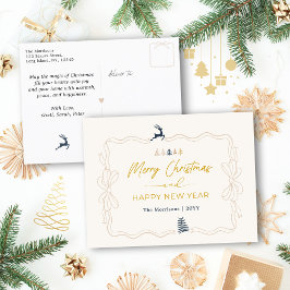 Cartão Postal De Festividades Creme: Cartão-postal Festivo de Arco e Árvores