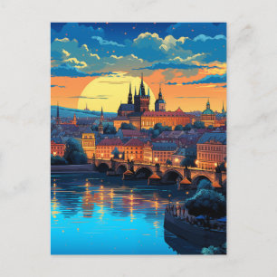 Cartão Postal De Festividades Crepúsculo Sobre A Igreja Týn