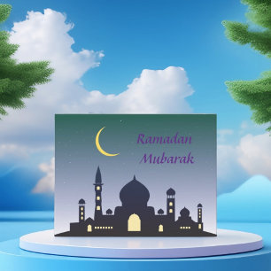 Cartão Postal De Festividades Crescente Islâmico Arte Tipográfico Ramadan Kareem
