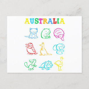 Cartão Postal De Festividades Criança do Dia da Austrália Camisa Animais Engraça