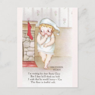 Cartão Postal De Festividades Criança Fria Esperando por Natais vintages do Papa