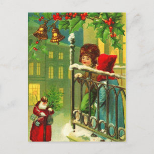 Cartão Postal De Festividades Crianças à espera de Papais noeis