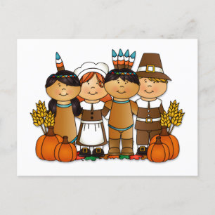 Cartão Postal De Festividades Crianças de Ação de Graças