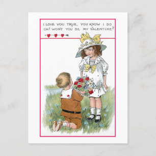 Cartão Postal De Festividades Crianças do Namorados Vintage charmoso