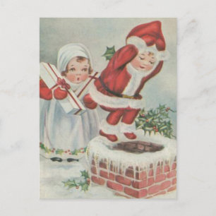 Cartão Postal De Festividades Crianças do papai noel do vintage
