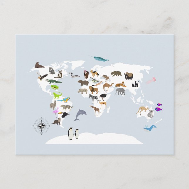 Cartão Postal De Festividades Crianças - O Mundo dos Animais (Frente)