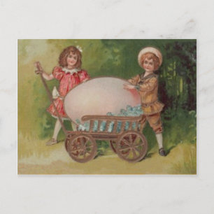 Cartão Postal De Festividades Crianças Vitorianas Carrinho de Páscoa Ovos Esquec