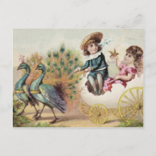 Cartão Postal De Festividades Crianças Vitorianas Ostrich Ostrich - Ovo de Pásco