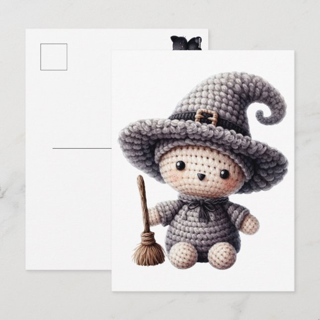 Cartão Postal De Festividades Crochet Cute Witch (Frente/Verso)