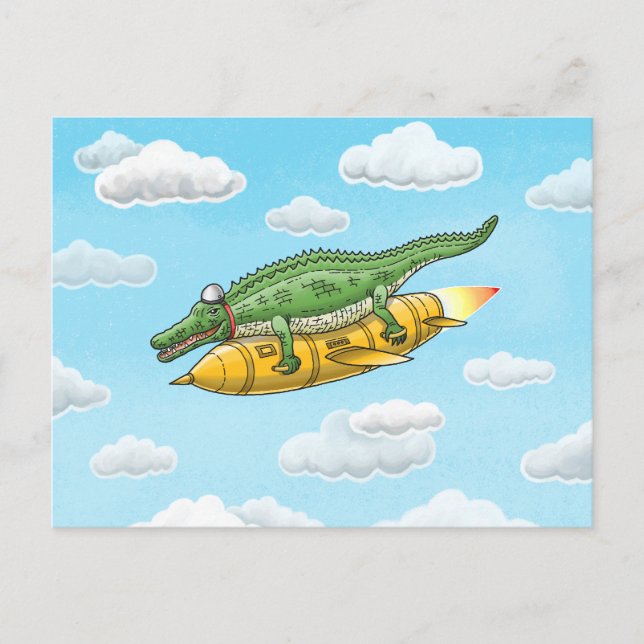 Cartão Postal De Festividades Crocodilo Foguete (Frente)