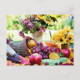 Cartão Postal De Festividades Cronucopia de Ação de Graças com Frutas e Flores