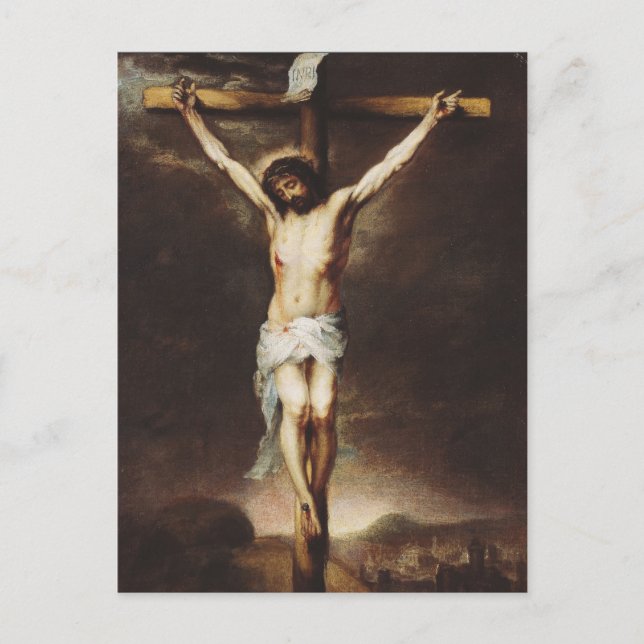 Cartão Postal De Festividades Crucificação por Bartolome Esteban Murillo (Frente)