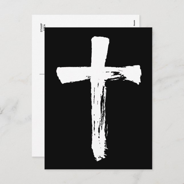 Cartão Postal De Festividades Cruz de Pincel Moderna - Crucifixo Religioso Crist (Frente/Verso)
