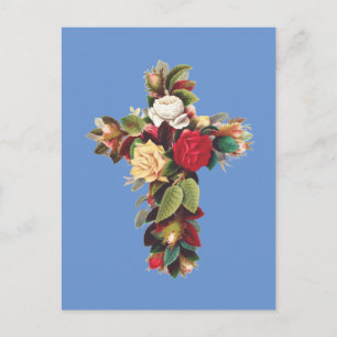 Cartão Postal De Festividades Cruz de Rosas Símbolo da Rosa Cruz Rosacruz