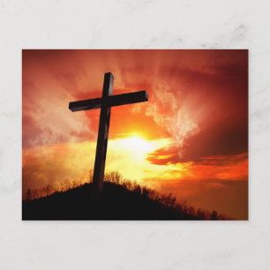 Cartão Postal De Festividades Cruz Religiosa da Páscoa ao Pôr do Sol