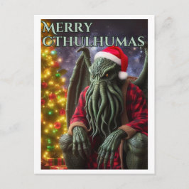 Cartão Postal De Festividades Cthulhu Feliz de natal de Creepmas Cthulhumas