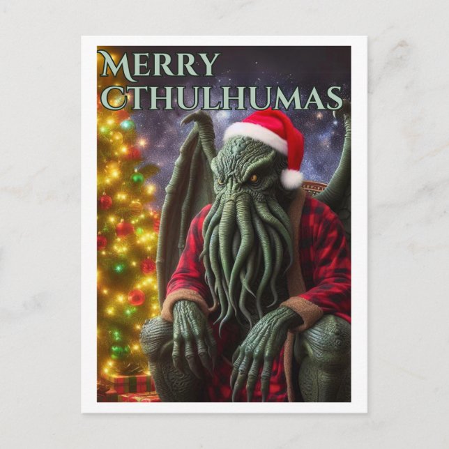 Cartão Postal De Festividades Cthulhu Feliz de natal de Creepmas Cthulhumas (Frente)