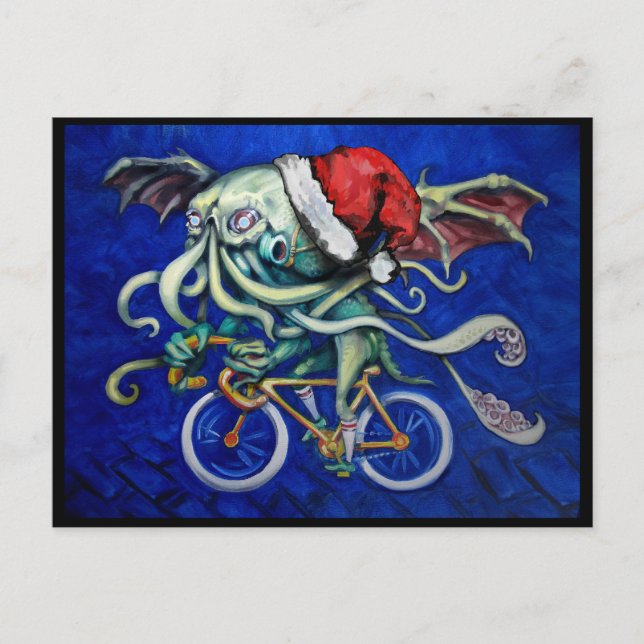 Cartão Postal De Festividades Cthulhu para o Natal (Frente)