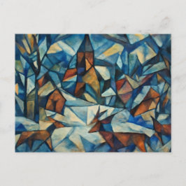 Cartão Postal De Festividades Cubist Expressionist Winter Village Postcard