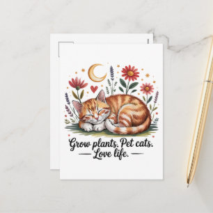 Cartão Postal De Festividades Cultive Plantas que os Gatos Amam Vida Fofa Jardin