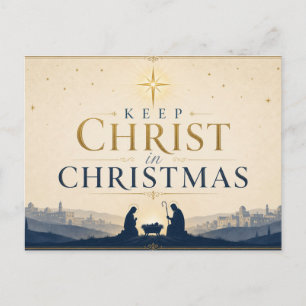 Cartão Postal De Festividades Culto de Natal na Igreja à Noite