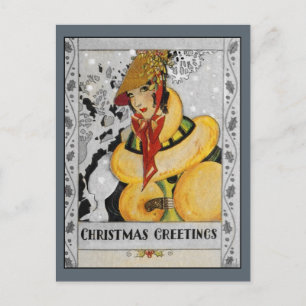 Cartão Postal De Festividades Cumprimento retro do Natal do Flapper