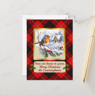 Cartão Postal De Festividades Cunningham Tartan c/Robin Personalizado  