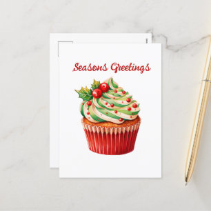 Cartão Postal De Festividades Cupcake de Natal com Aquarela adicionar texto Feri