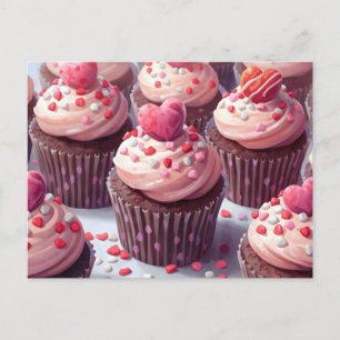 Cartão Postal De Festividades Cupcakes do Dia dos Namorados com Confeitos e Cora
