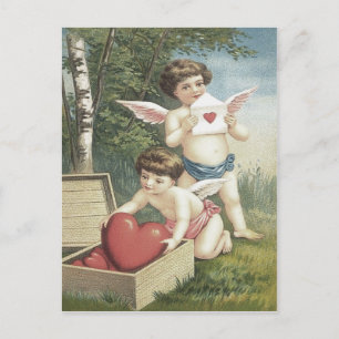 Cartão Postal De Festividades Cupido Querubim Anjo Caixa Coração Dia dos Namorad