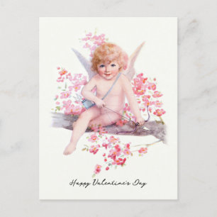 Cartão Postal De Festividades Cupido sorridente do Namorados Vintage com Arco