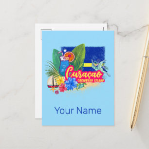 Cartão Postal De Festividades Curaçao retro caribenho ilha com tartaruga vintage