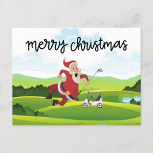 Cartão Postal De Festividades Curso de golfe e Papai Noel para o Natal