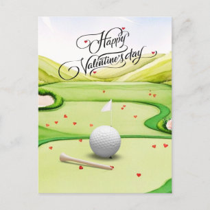 Cartão Postal De Festividades Curso Romântico de Golfe com Rosas - Cores d'água