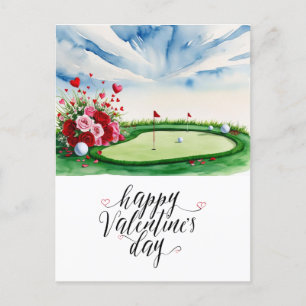 Cartão Postal De Festividades Curso Romântico de Golfe com Rosas - Cores d'água