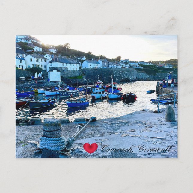 Cartão Postal De Festividades Custom Heart Coverack Harbour Dusk Cornwall Photo (Frente)