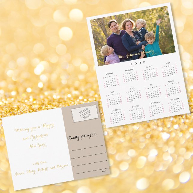 Cartão Postal De Festividades Custom Photo 2026 Calendar Christmas New Years (Custom Photo 2026 Calendar Christmas New Years Holiday Postcard)