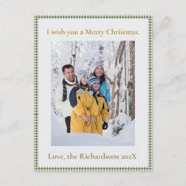 Cartão Postal De Festividades Custom Photo Vintage Green Gingham Plaid Christmas