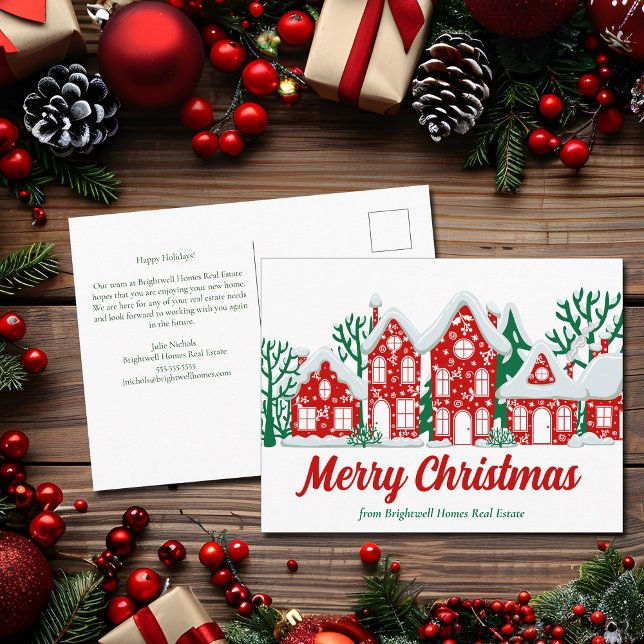 Cartão Postal De Festividades Custom Real Estate Company Merry Christmas Houses (Criador carregado)