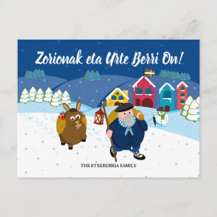 Cartão Postal De Festividades Custom text Basque Olentzero Christmas snow scene: