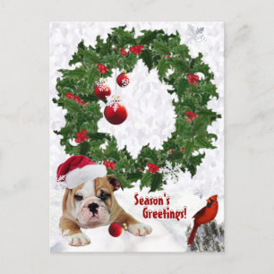 Cartão Postal De Festividades Customize It New Bulldog Puppy Christmas Version 2