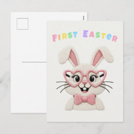 Cartão Postal De Festividades Cute Baby Girl Boy First Easter Bunny