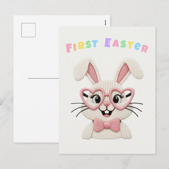 Cartão Postal De Festividades Cute Baby Girl Boy First Easter Bunny (Frente/Verso)