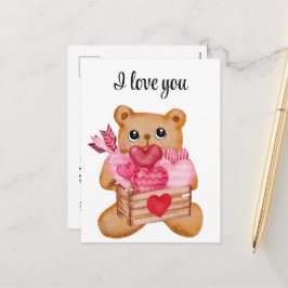 Cartão Postal De Festividades Cute bear in love full of love