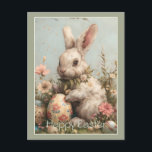Cartão Postal De Festividades Cute Bunny Easter Eggs Floral<br><div class="desc">Cute bunny,  Easter eggs,  and flowers.</div>