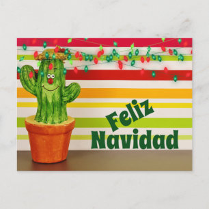 Cartão Postal De Festividades Cute Cactus e Luzes Festivas Feliz Navidad