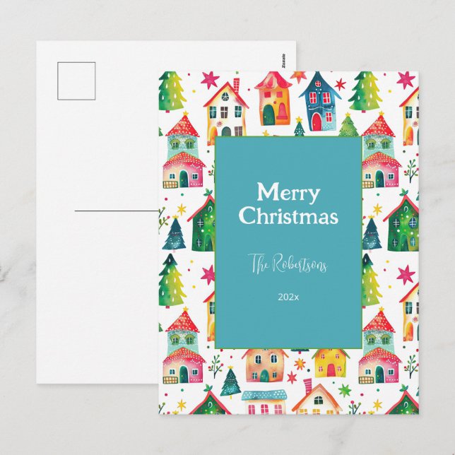 Cartão Postal De Festividades Cute Christmas Houses (Frente/Verso)