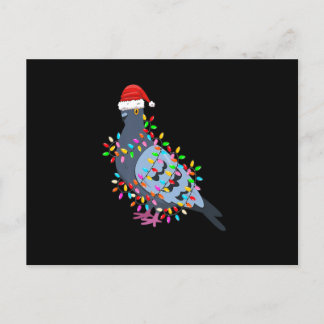 Cartão Postal De Festividades Cute Christmas Lights Pigeon Wearing Xmas Hat - Pi